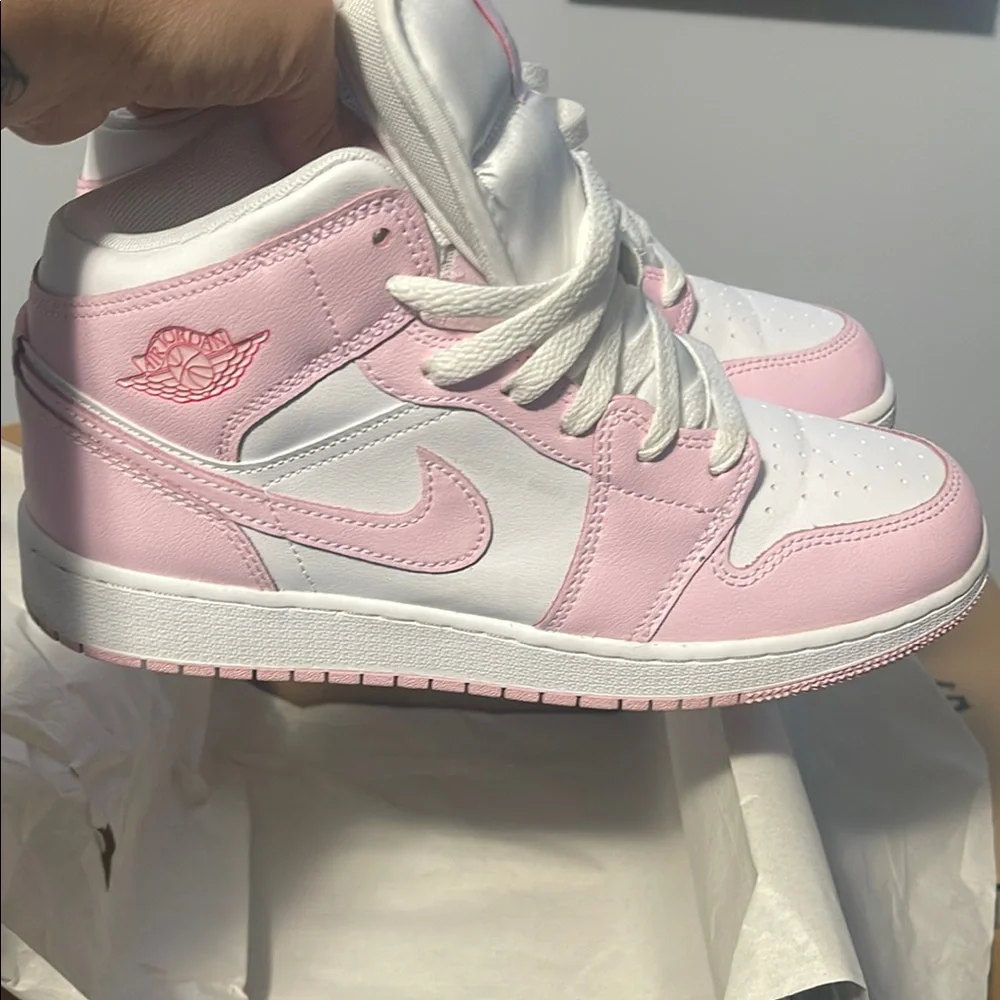 Jordan Pink and White High-Top Sneakers